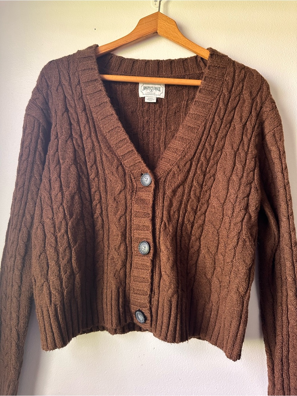 American Eagle Outfitters Brown Cable Knit V-Neck Button Cardigan - Picture 6 of 10